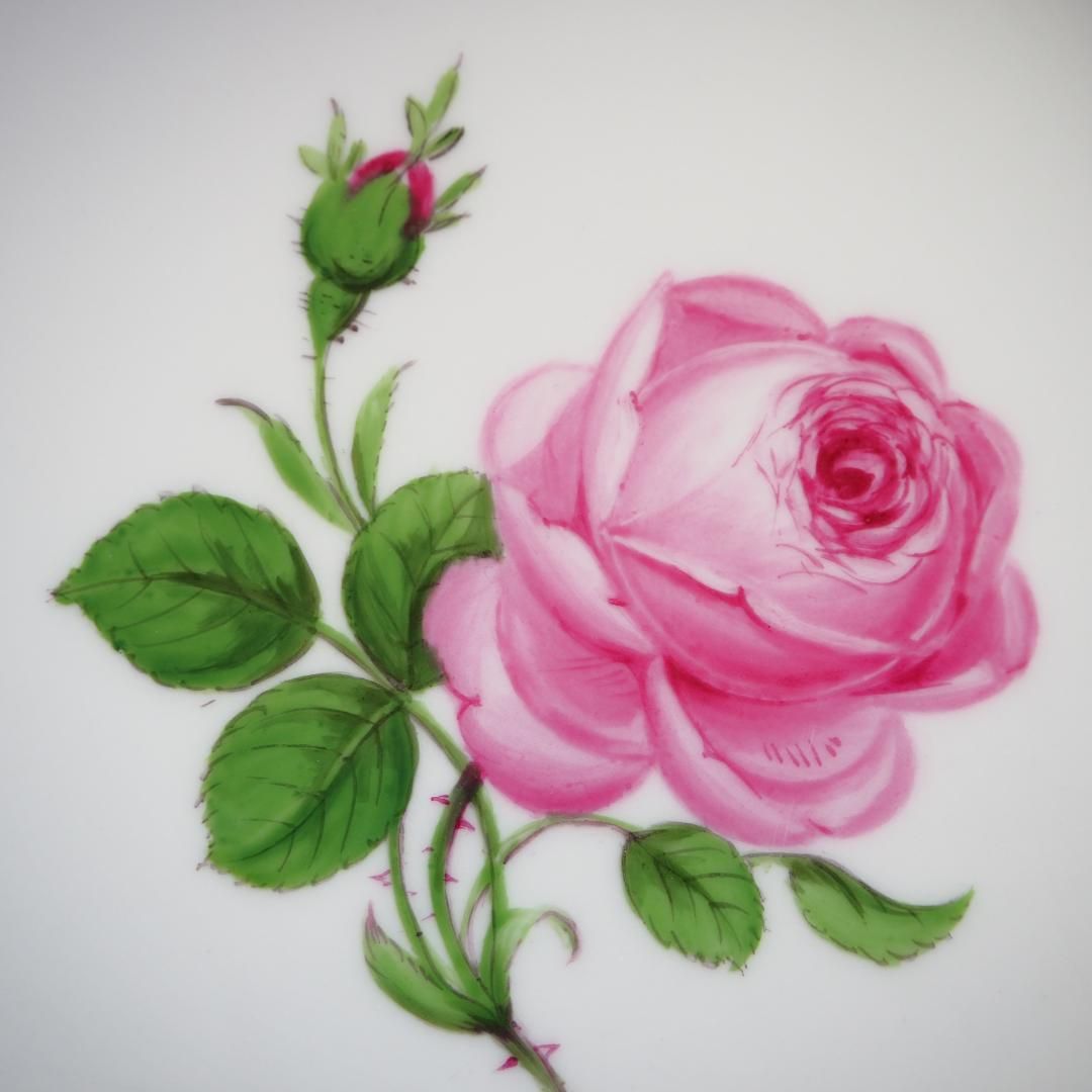 LAST美品 Meissen マイセン ピンクローズ 21.5cm プレート 薔薇 F7