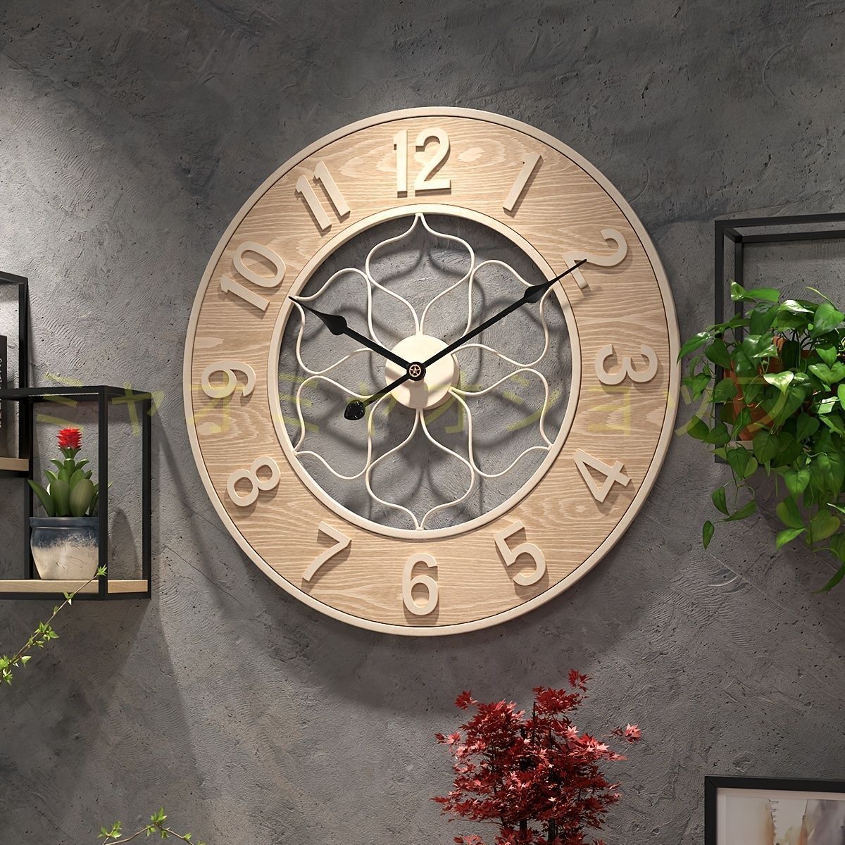 【最短翌日配送】 掛け時計 木製静音 時計 リビングルーム インテリア デザイン時計 壁掛時計 クロック 壁掛け時計 ウォールクロック レトロ 掛時計 アンティーク風 インテリア 見やすい 直径60cm 掛け時計