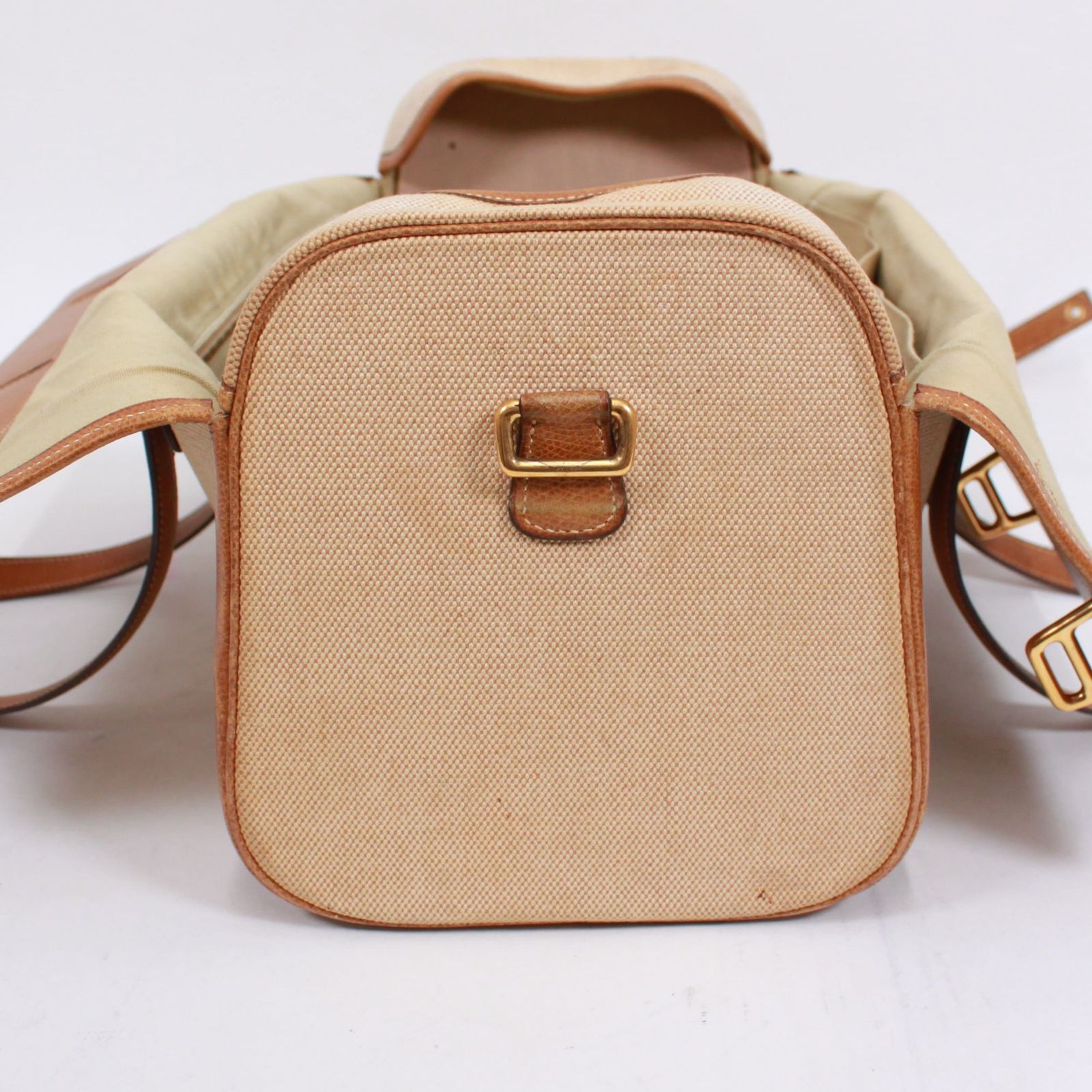 HERMESブラウン レザー キャンバス ボストンバッグ HERMES - 美品 エルメス ヴィンテージ レザー ブラウン ゴールド