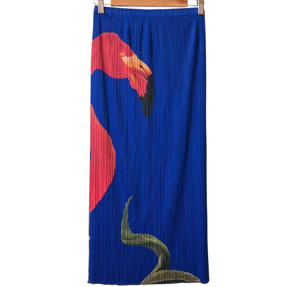 PLEATS PLEASE ISSEY MIYAKE プリーツプリーズ イッセイミヤケ フラミンゴプリント ロングスカート PP51-J6776 サイズ3 ブルー レディース 古着