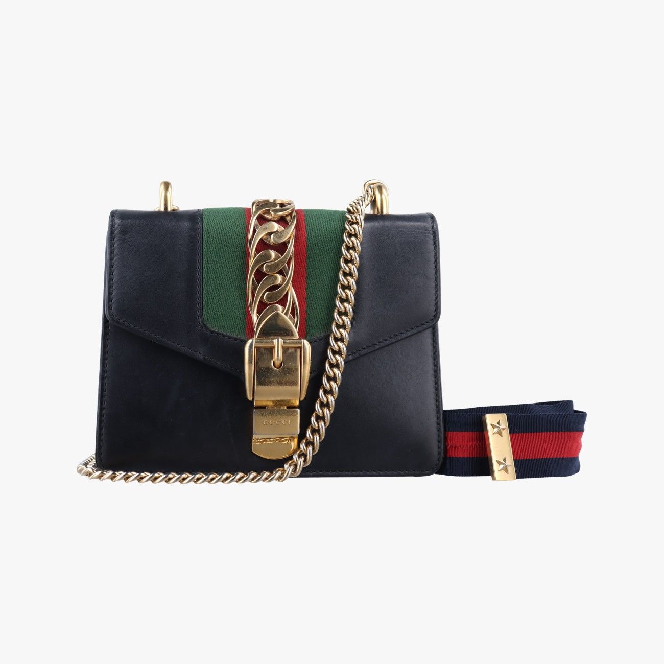 グッチ シルビー レザー ショルダーバッグ GUCCI グッチ シルヴィ ショルダーバッグ レザー ネイビー