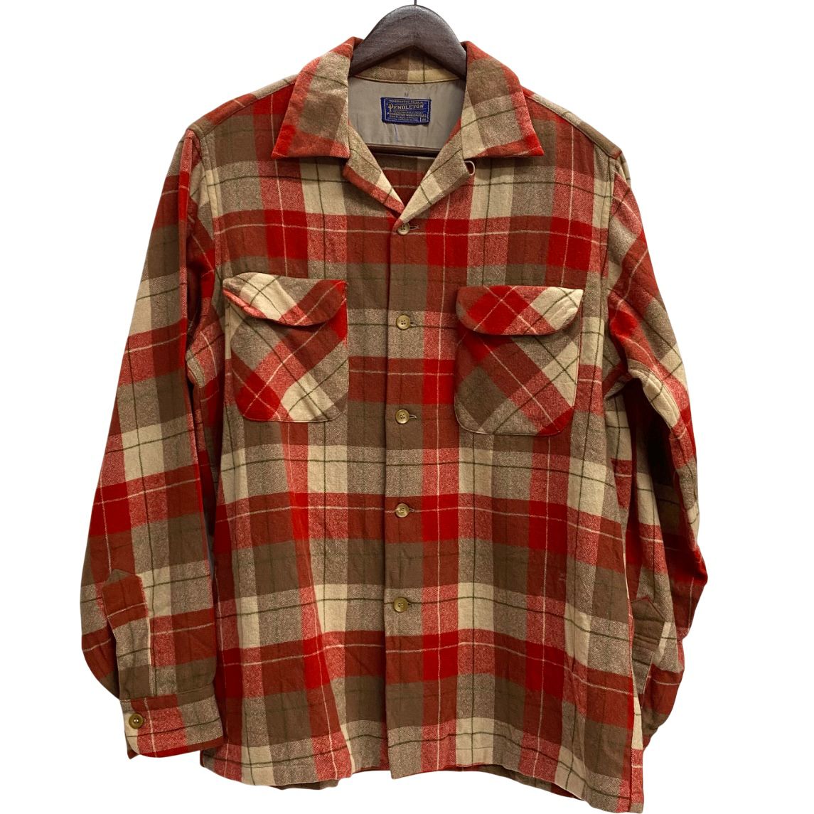 ペンドルトン PENDLETON 50 s オープン ウール チェックシャツ 長袖シャツ レッド Mサイズ 201MT-3853 VB