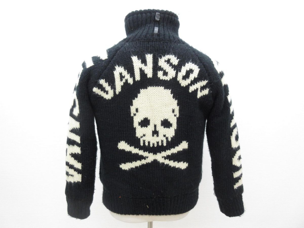 美品✨vanson カウチン ニット フルジップ　ジャケット　ブラック　XL 中古 バンソン VANSON 裏ファー ニットジャケット バックスカル