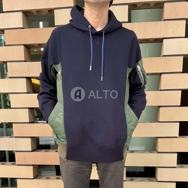 sacai サカイ コンビネーション ジップアップスエットフーディ NAVY