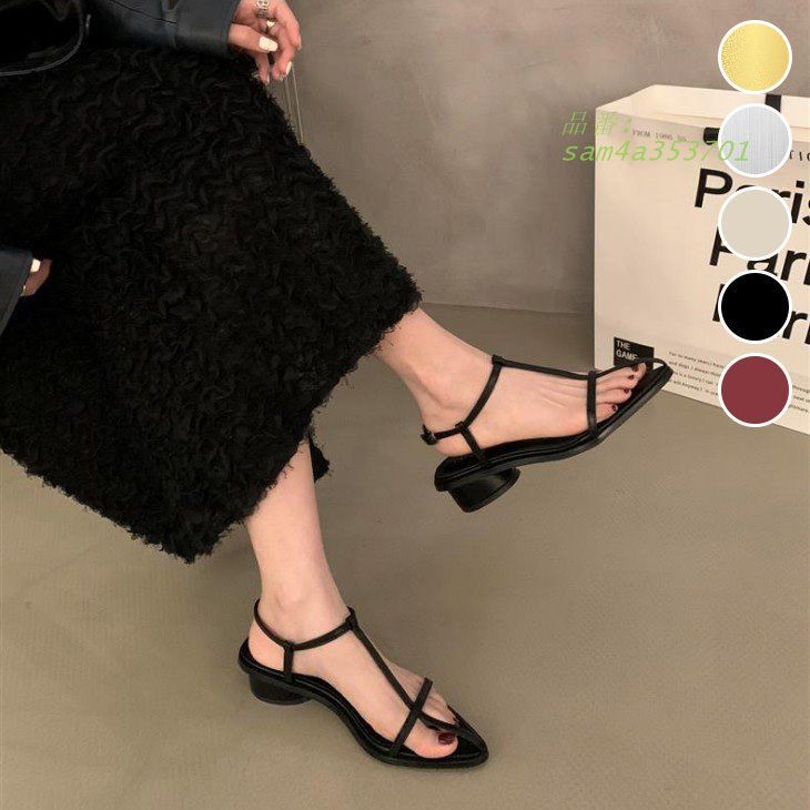 ストラップサンダル ヒール スクエアトゥ キレイめ 華奢ストラップ 美脚 脚長効果 宅込 am4a353701