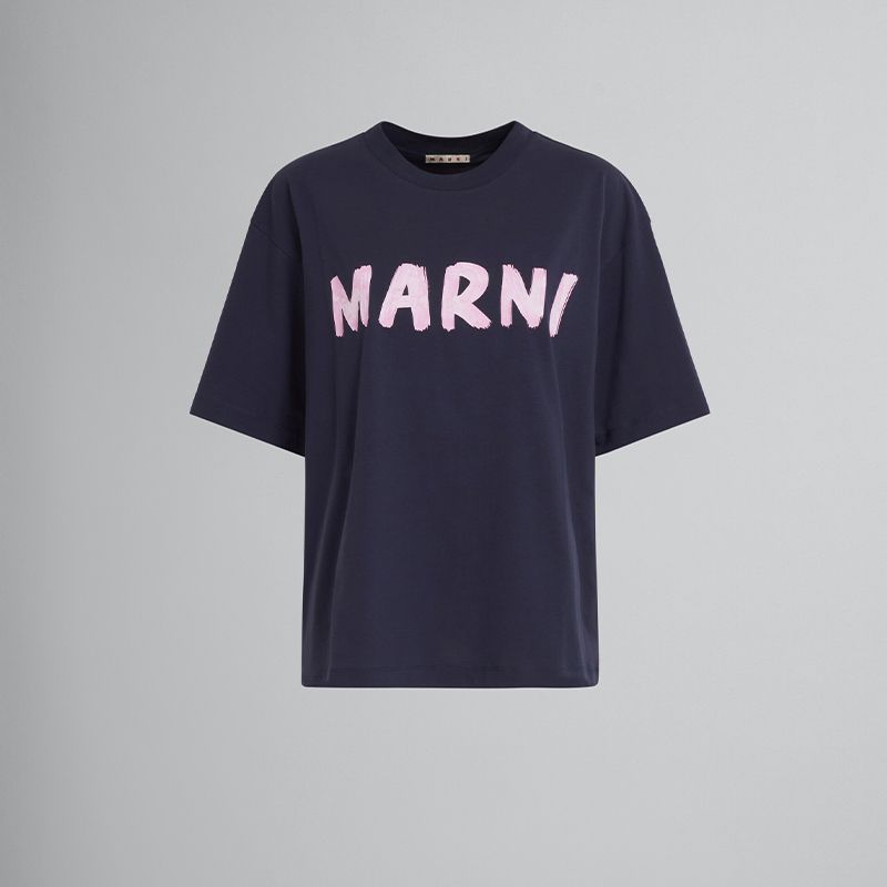MARNI 紺 Tシャツ ロゴ入り MARNI マルニ ロゴ入り オーガニックコットン Tシャツ