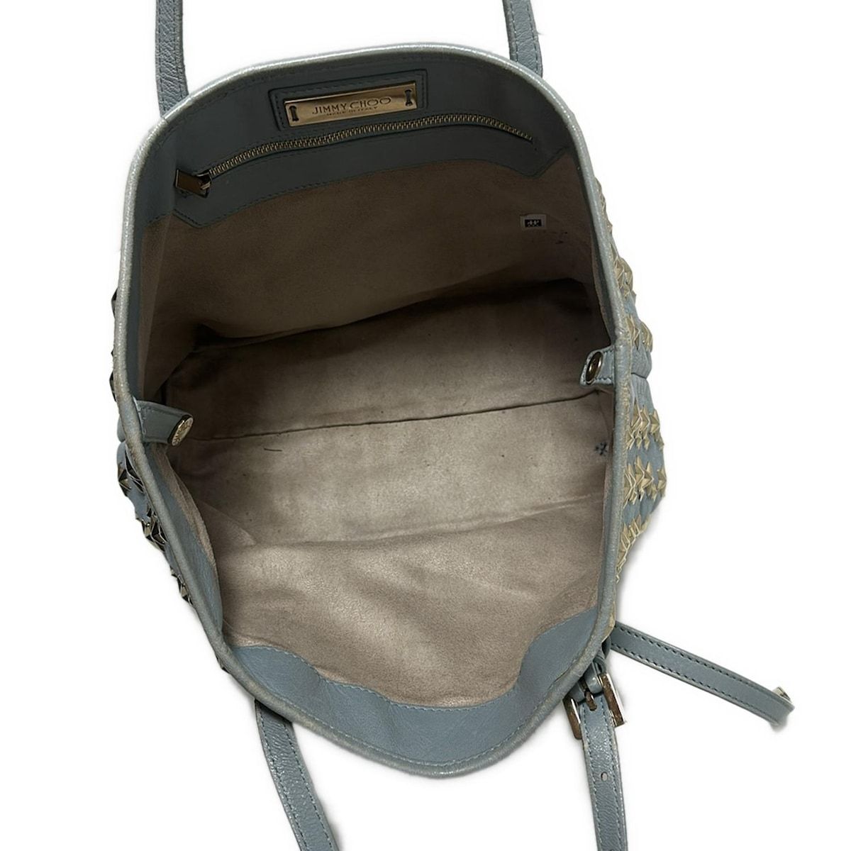 JIMMY CHOO(ジミーチュウ) トートバッグ サシャ ライトブルー×ゴールド  