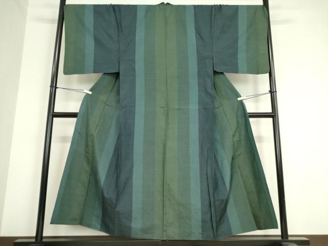 平和屋着物▽男性 本場縞大島紬 単衣 間道 100亀甲 キングサイズ 井田織物謹製 証紙付き 正絹 DAAV5788az
