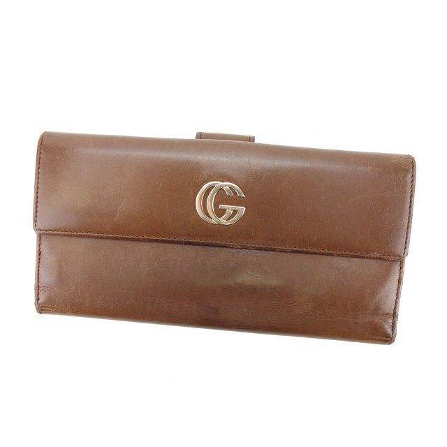GUCCI　グッチ財布 グッチ 長財布 Wホック ダブルG ブラウン×シルバー GUCCI 長