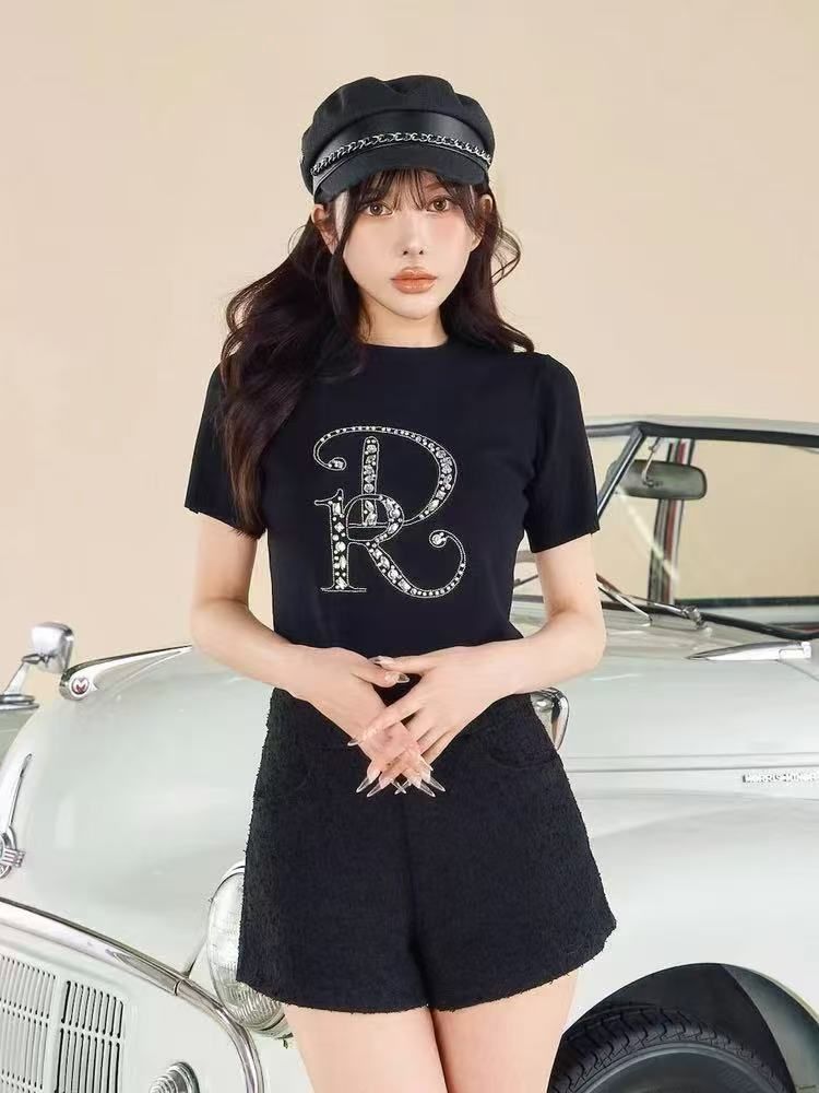Darich ダーリッチ ビジューDRニット レディース トップス ブラック 半袖