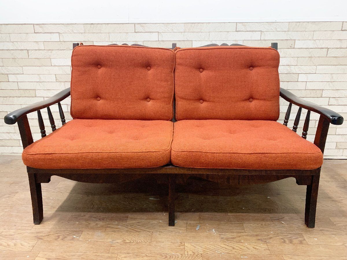 北海道家具 ◇北海道民芸家具 2人掛けソファ 2シーター 椅子 腰掛 古家具 樺