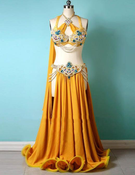 ベリーダンス衣装 セットアップ ブラスカート 豪華 色変更可