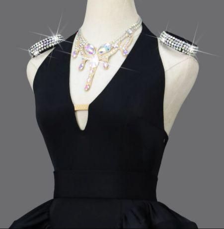 ラテンワンピースドレス 社交ダンス衣装 ストーン ブラック オーダー