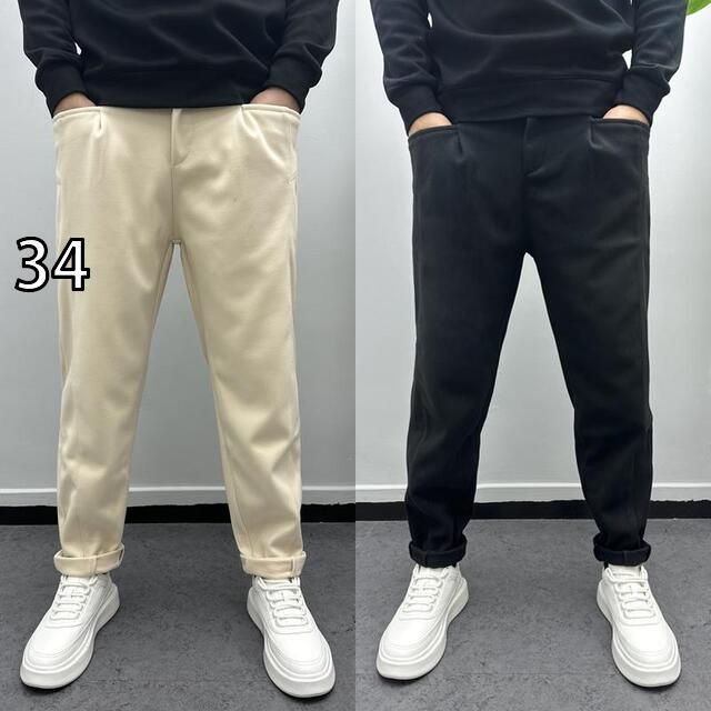 [34]メンズ ファッション 服  オシャレ シンプル 大 かっこいい 大きいサイズ ストリート 紳士服 ブラック ウール パンツ スリムフィット シンプル カジュアル