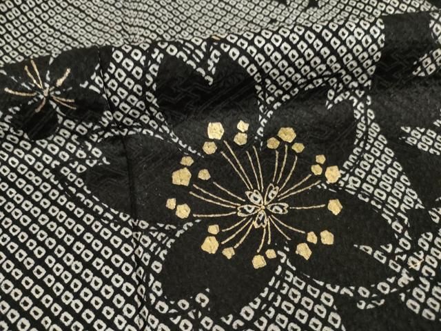 平和屋着物○訪問着 総絞り 舞桜 黒地 金彩 ロング丈 正絹 逸品