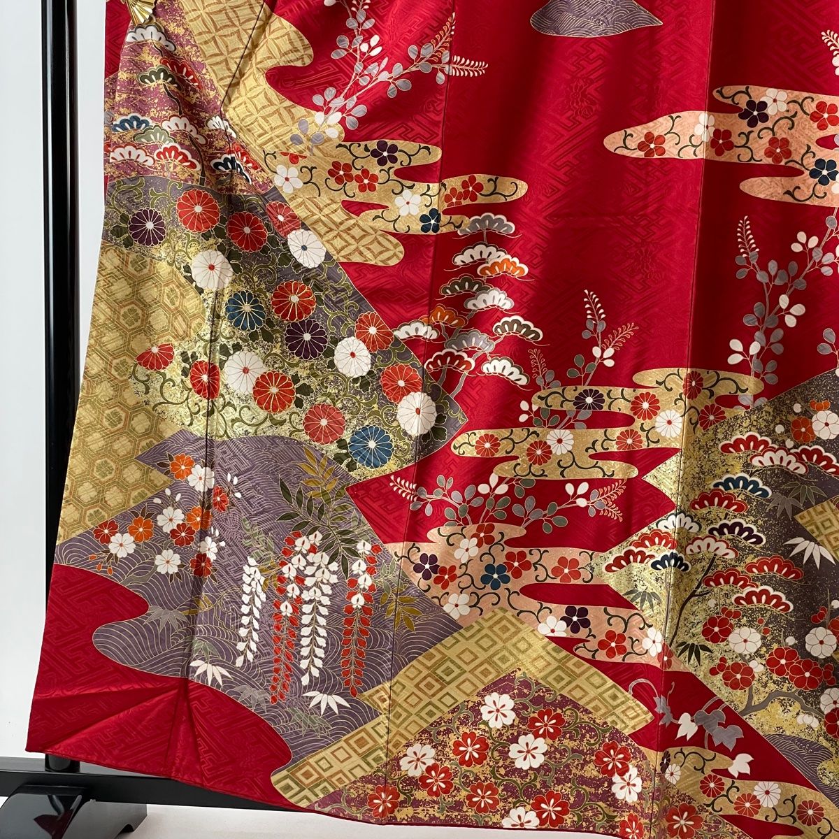 振袖 身丈161cm 裄丈64cm M 袷 袋帯フルセット 菊唐草 松竹梅 金糸  