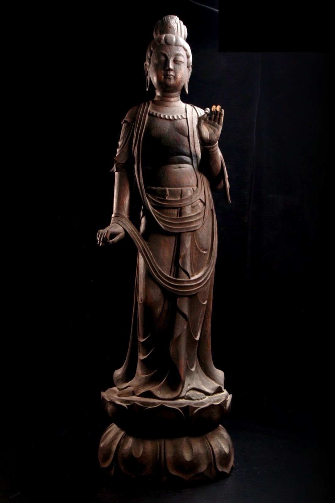 大型　木製　観音　立像　観音様　骨董　仏像 木彫 観音菩薩立像 特大79cm 仏像 仏教美術 唐物 骨董 古美術 楾