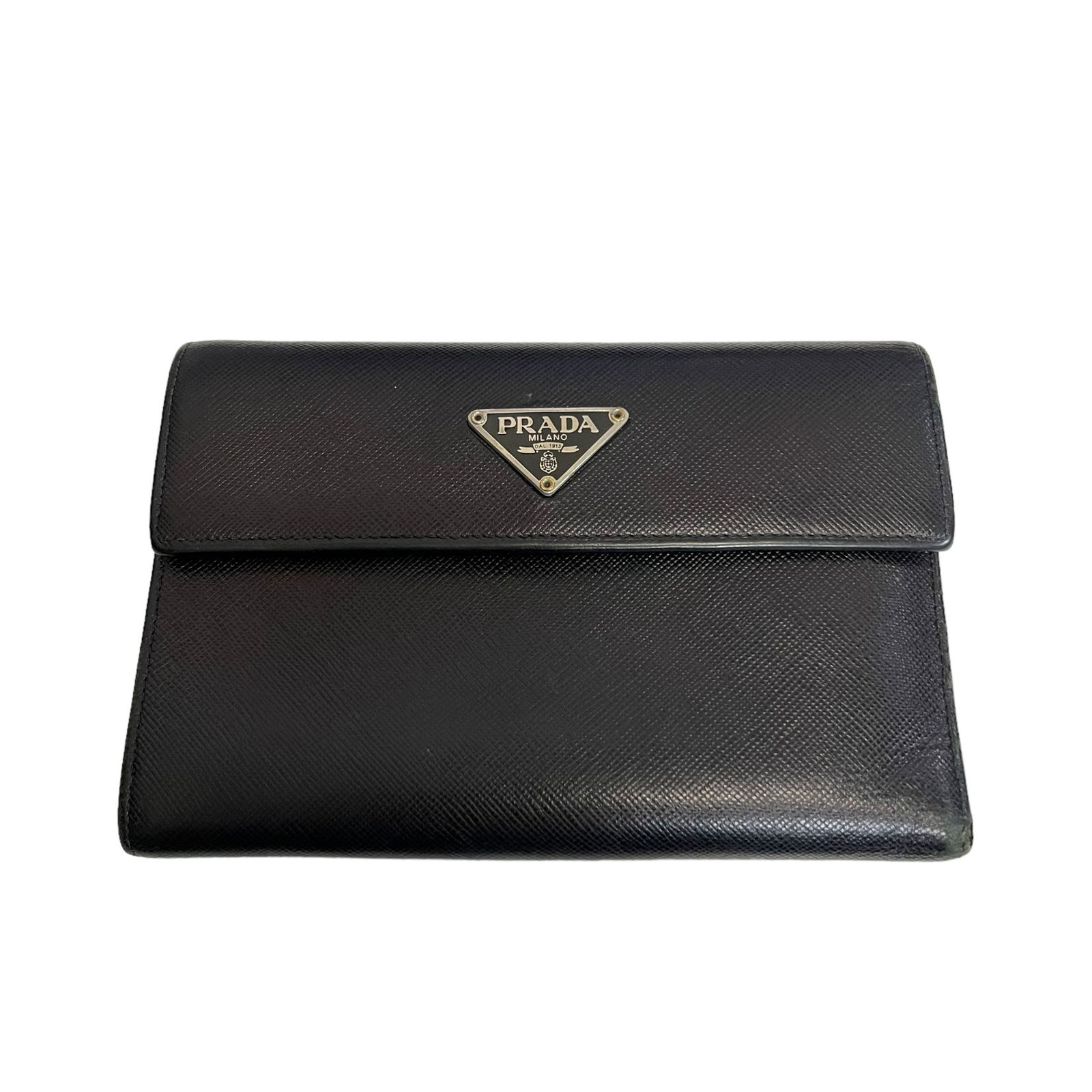 【中古品】PRADA プラダ サフィアーノ 折財布 サイフ ブラック 小銭入れあり ブランド E59519RK