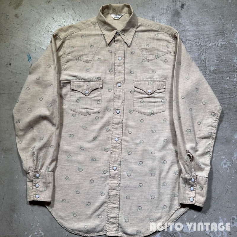50 s TEXAS TOGS テキサストグス プリントコットンウェスタンシャツ 馬蹄柄 絣柄 フルスナップボタン S相当