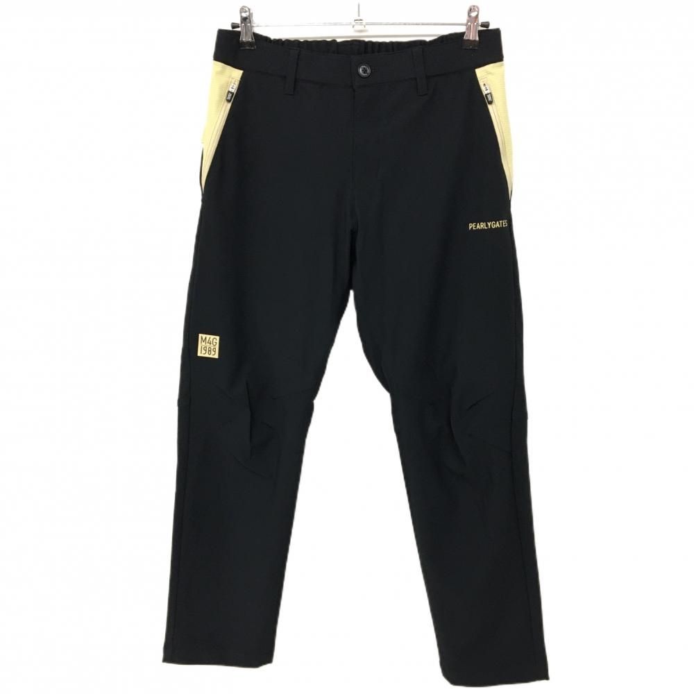 超 パーリーゲイツ パンツ 黒 格子柄地模様 ロゴベージュ系 ウエストゴム メンズ ゴルフウェア サンプル品 PEARLY GATES