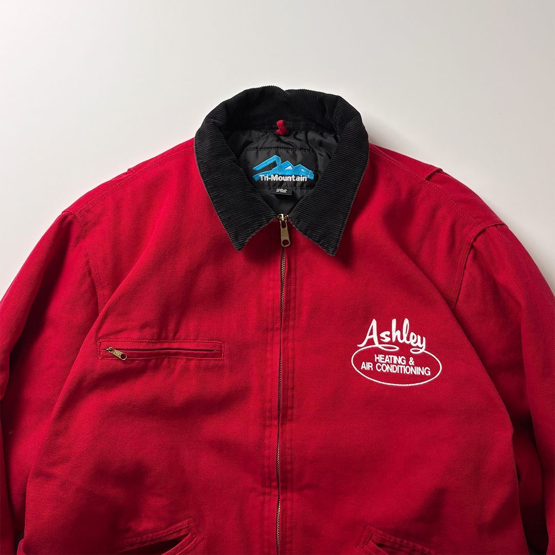 デトロイトジャケット L レッド 赤 企業ロゴ 襟コーデュロイ ダックジャケット デトロイトジャケット L レッド 赤 ダックジャケット 襟コーデュロイ