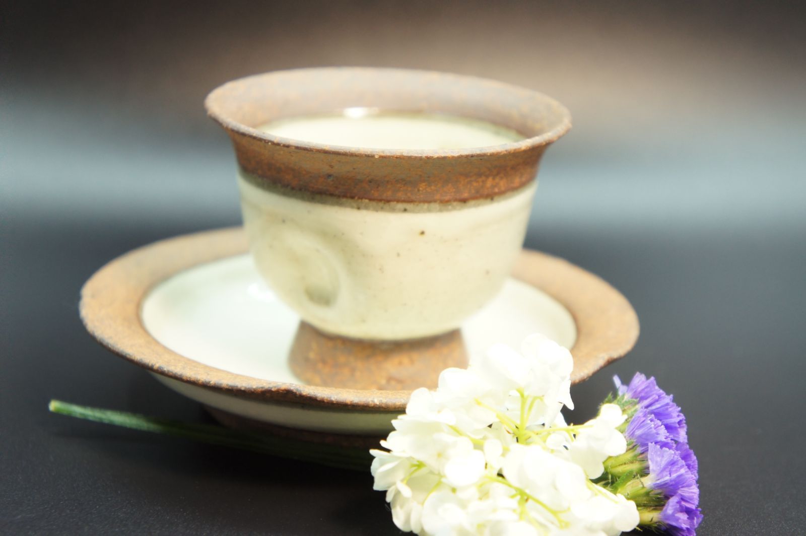 草津燒- 日式小煎茶碗及茶托 - 啡紅色 小煎茶碗と茶托 淡海陶芸研究所 草津焼 湯飲み