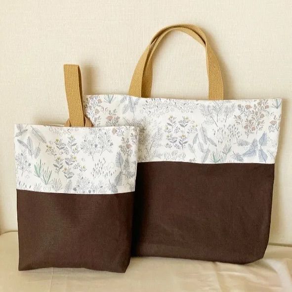 カラフル北欧花柄レッスンバッグとシューズケースセット 上靴入れ