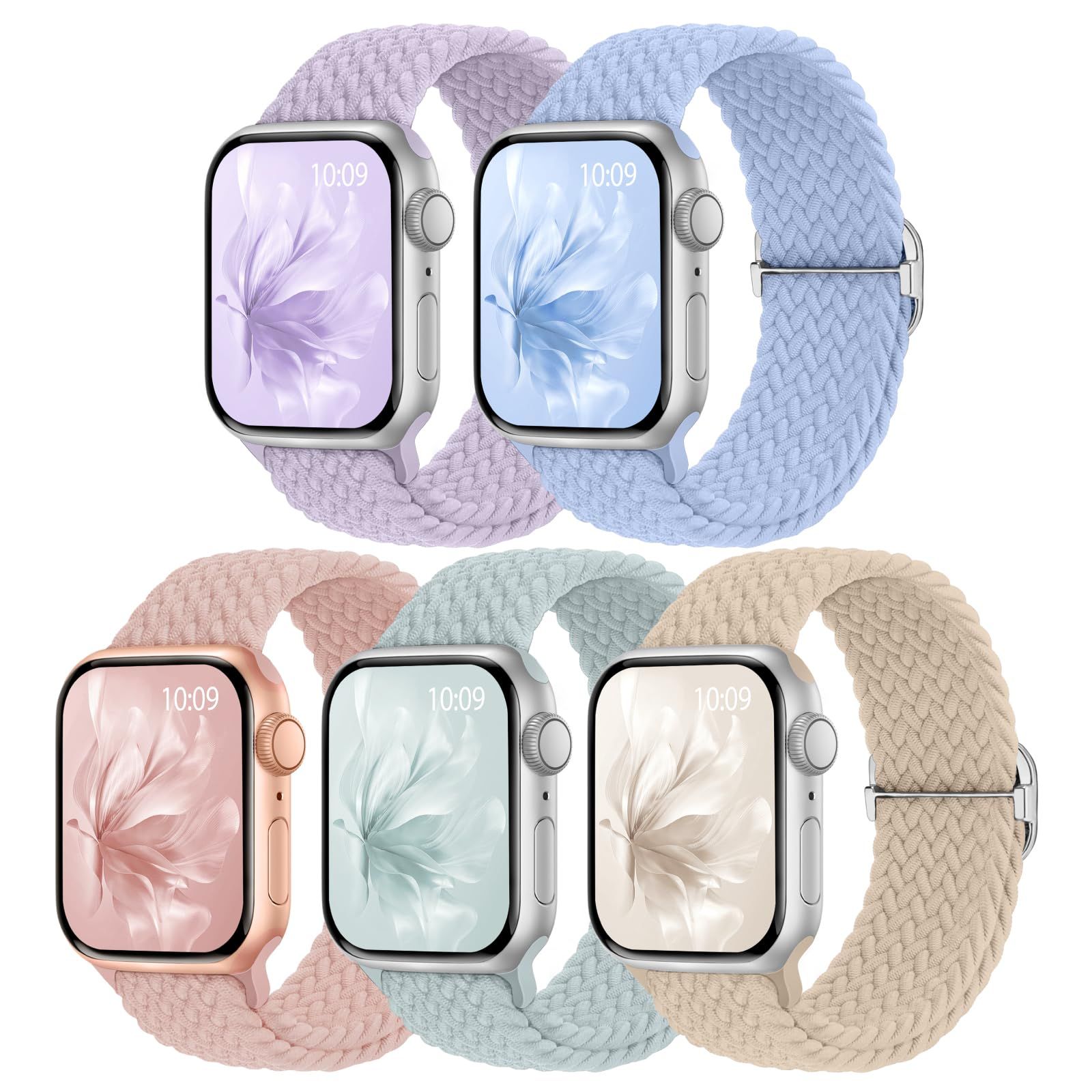 新品 【5枚入り】Butifacion コンパチブル Apple Watch バンド 40mm 41mm 38mm 42mm 44mm 45mm 46mm 49mm ナイロン製 アップルウォッチ バンドレディース 伸縮性 iwatch ベルト Series 1