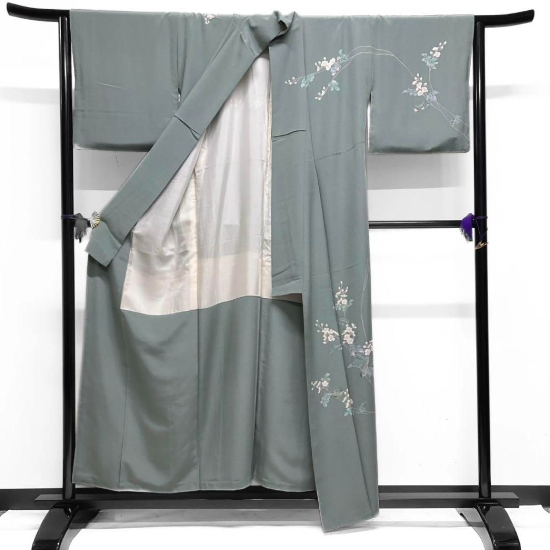 峰山和生　訪問着　京加賀友禅　鳥　桜　グリーン　着物　085w d 峰山和生 訪問着 京加賀友禅 鳥 桜 グリーン 着物 085w d - メルカリ