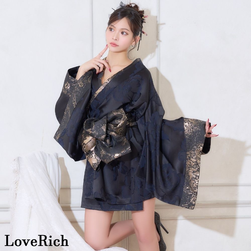 LoveRich ラブリッチ ライン 2カラー|2点セット 花柄 オフショル ミニ 豪華 帯 リボン 花魁 着物 ドレス コスプレ イベント ハロウィン 1510