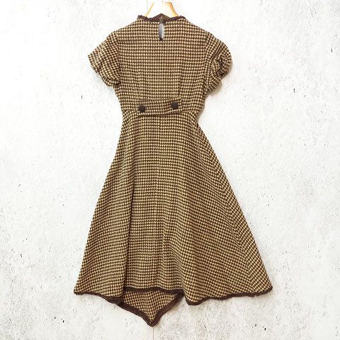 eimy istoire エイミーイストワール ワンピース 千鳥格子柄 ハウンドトゥース レトロ フ タイプ ブラウン ベージュ Мサイズ 〇