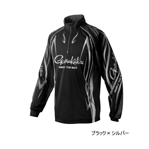 ≪ 25年4月新商品 ≫ がまかつ 2WAY プリントジップシャツ 長袖 GM-3734 ブラック×シルバー Mサイズ