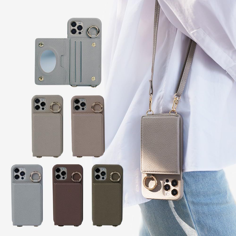 【数量限定】タイプ 携帯ケース ショルダー 背面手帳型背面カード収納 鏡付き スマホケース 肩掛け 斜めかけ リング付き plus ミラー付き カード収納 iphone14 背面ポケット 財布付き マグネッ