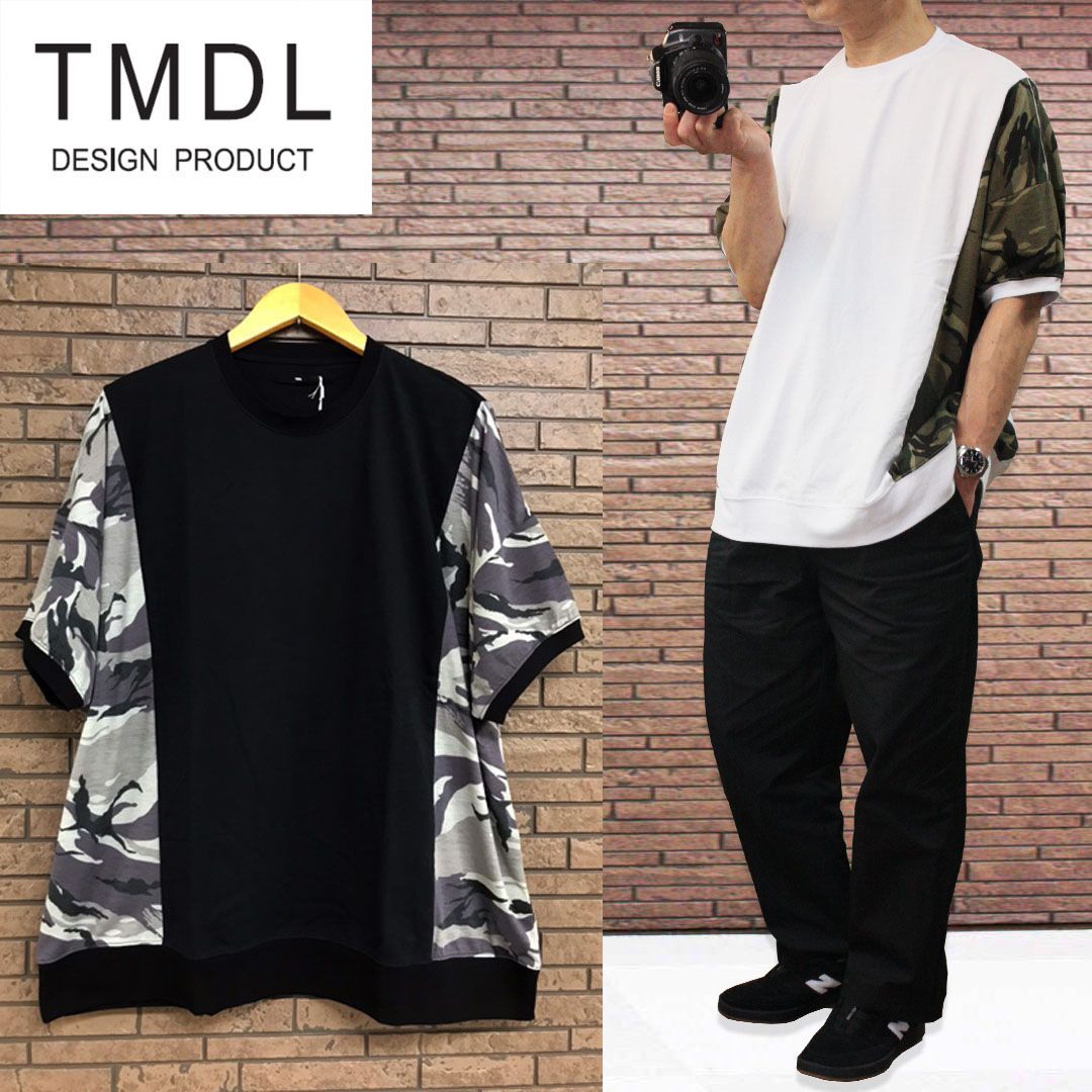 TMDL カモフラージュ 柄 サイド 切替 半袖 ビッグ カットソー Tシャツ