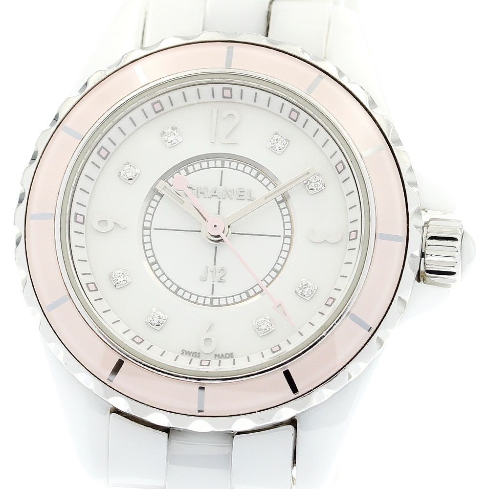 シャネル CHANEL H4466 J12 ソフトピンク 8Pダイヤ クォーツ レディース_879862