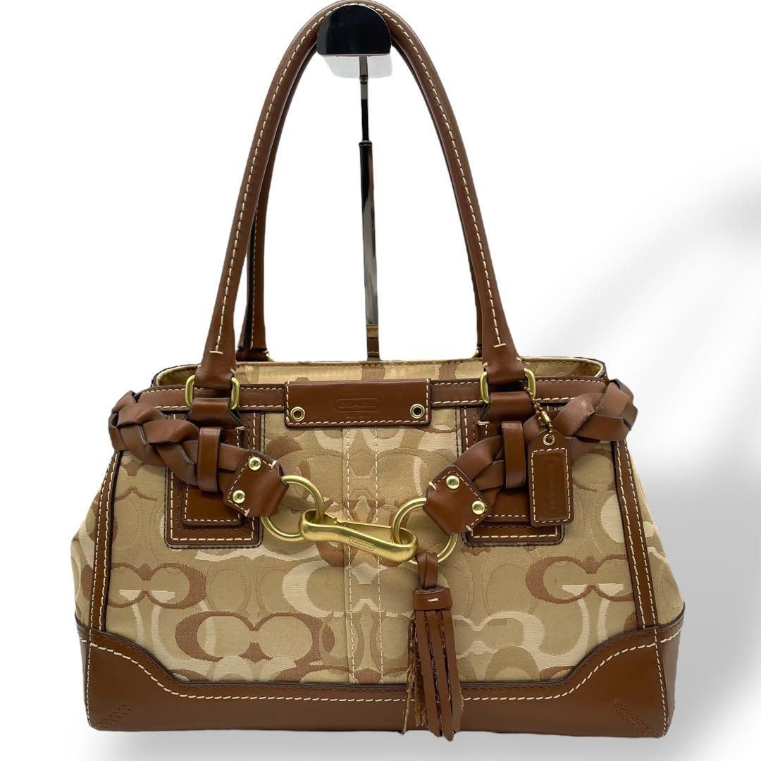 極美品 COACH コーチ シグネチャー タッセル トートバッグ