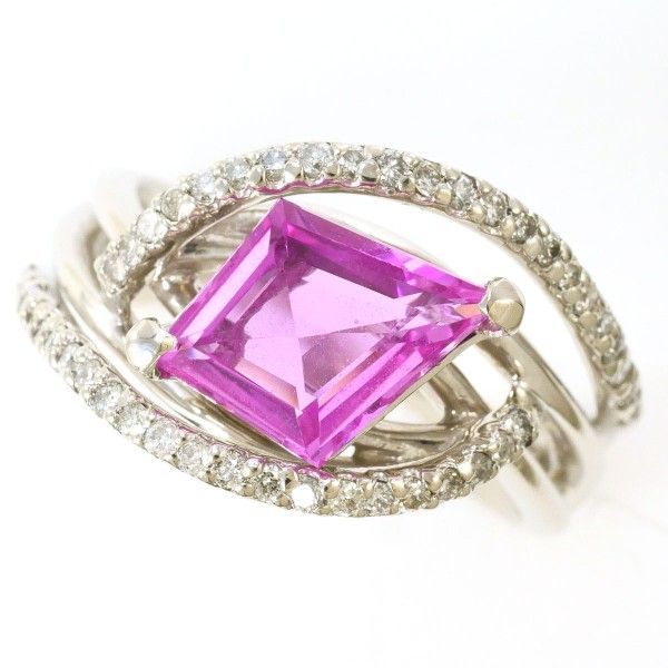 Pt900 ピンクサファイア リング ダイヤモンド ジュエリー 鑑別カード付き