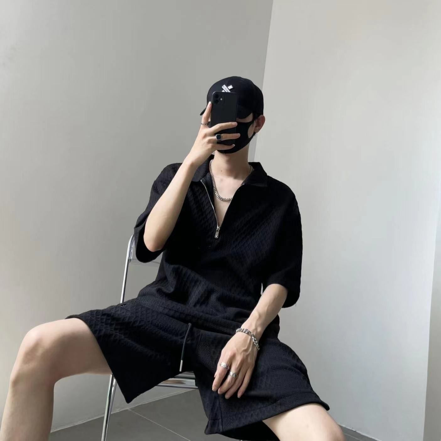 メンズ 上下セット セットアップ トップス+短パン 2点セット 大きいサイズ 半袖 夏 ゆったり カジュアル JSAS062 2色 M-5XL 黒