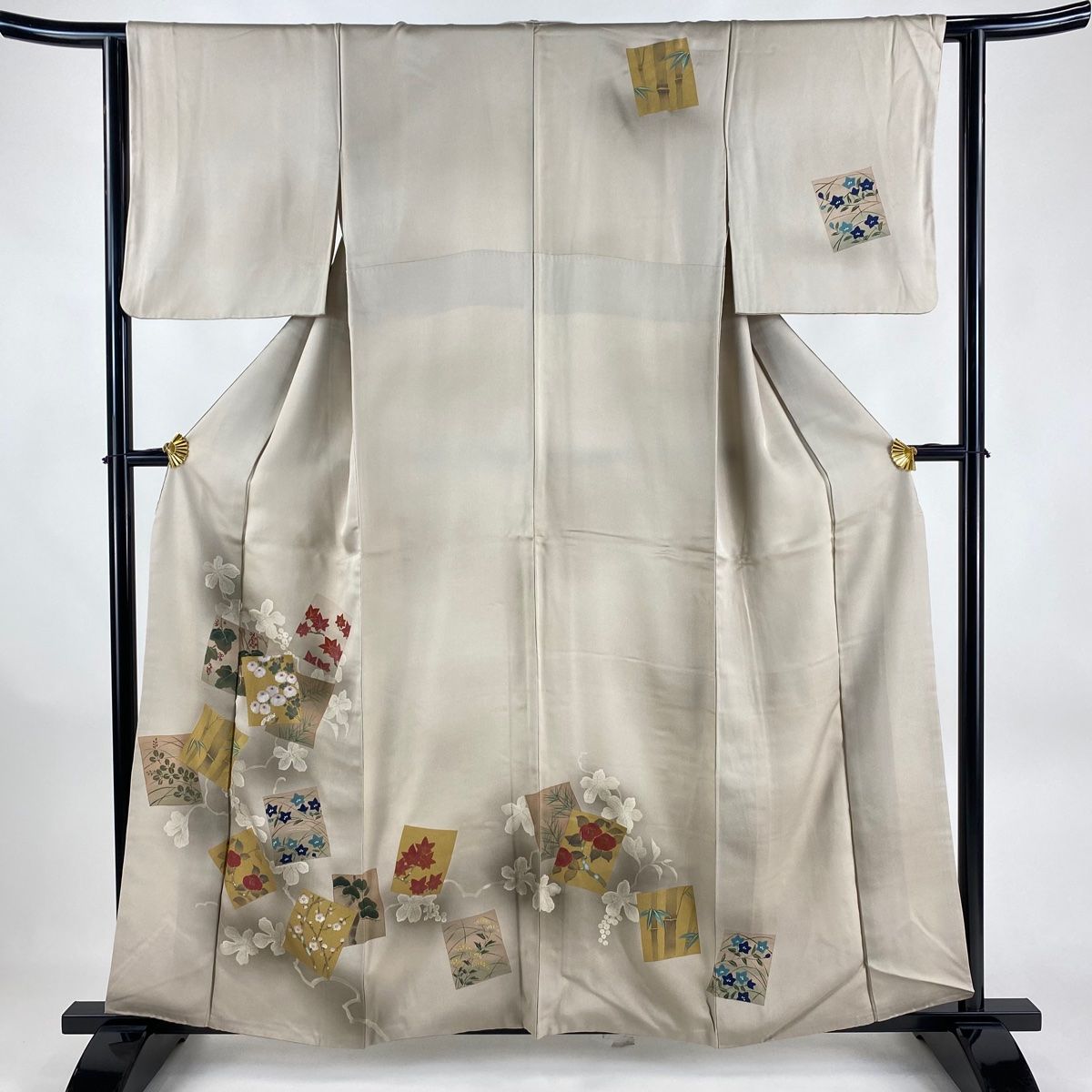 訪問着 身丈159.5cm 裄丈64.5cm M 安らぐ 袷 宝尽くし 鶴 金彩 緑 