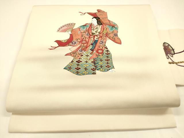 平和屋着物●塩瀬 九寸名古屋帯 女人文 金彩 正絹 DAAY8221cm