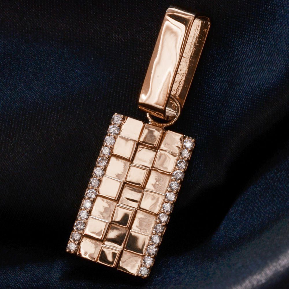 ペンダントトップ メンズ K18PG 18金 ピンクゴールド ダイヤモンド プレート ペンダントヘッド ブロックチェック 市松模様 刻印入り 鑑別書付き