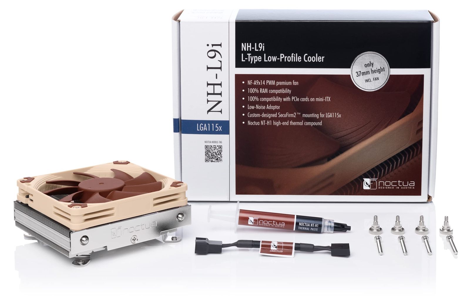 Noctua NH-L9i, Intel LGA1200/LGA115x対応 プレミアム ロープロファイル CPUクーラー (ブラウン) Noctua NH-L9i Intel 37mm Profile specifications