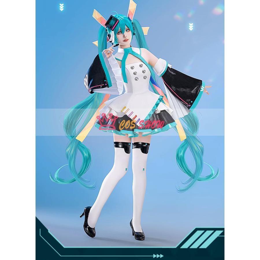 ボーカロイド 初音ミク EXPO 十周年 コスプレ衣装 発光ヘッドホン ウィッグ 靴 追加 cosplay 仮装 イベント クリスマス ハロウィン ス