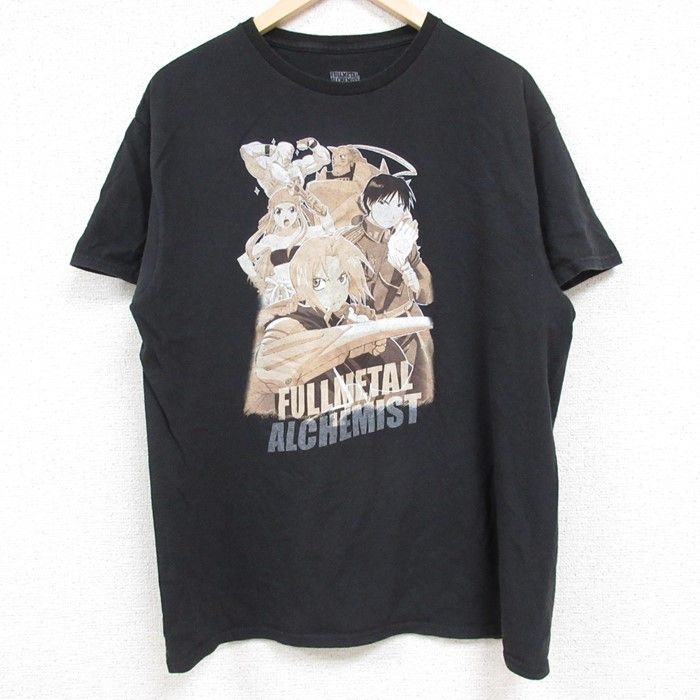 L/古着 半袖 Tシャツ メンズ アニメ 鋼の錬金術師 エドワードエルリック コットン クルーネック 黒 ブラック 24jun11 中古