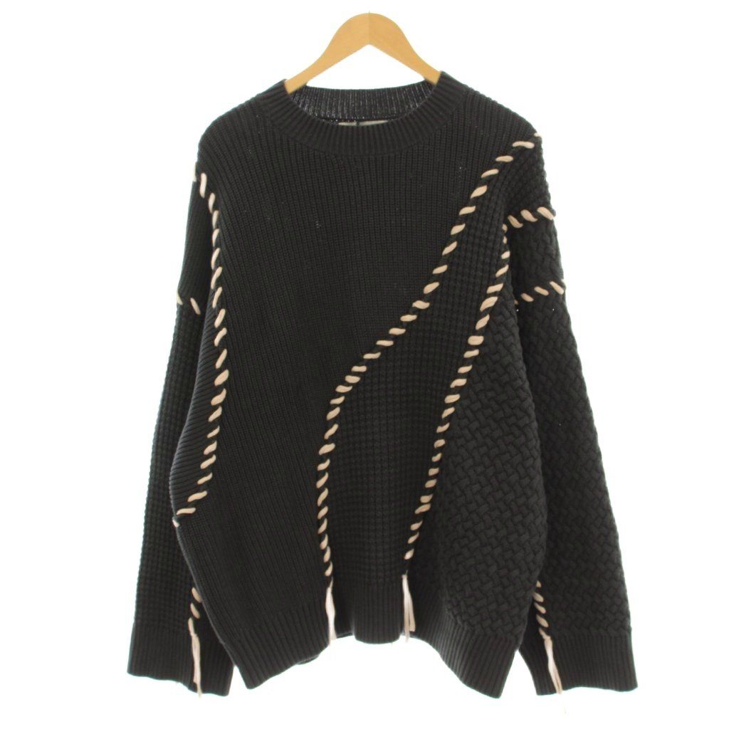 ザラ ZARA MAISON SPECIAL コントラストステッチセーター ニット 長袖 クルーネック 切替 L グレー 0048|350|801 |KU