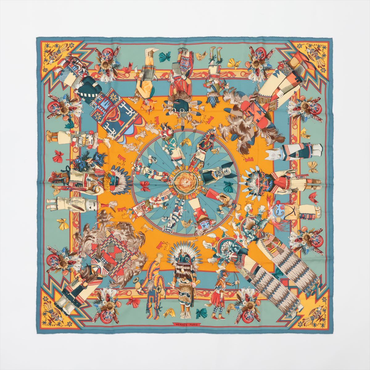 ✨極美品✨HERMES カレ90 カチナ シルク100 ホピ族 ブルー スカーフ 極