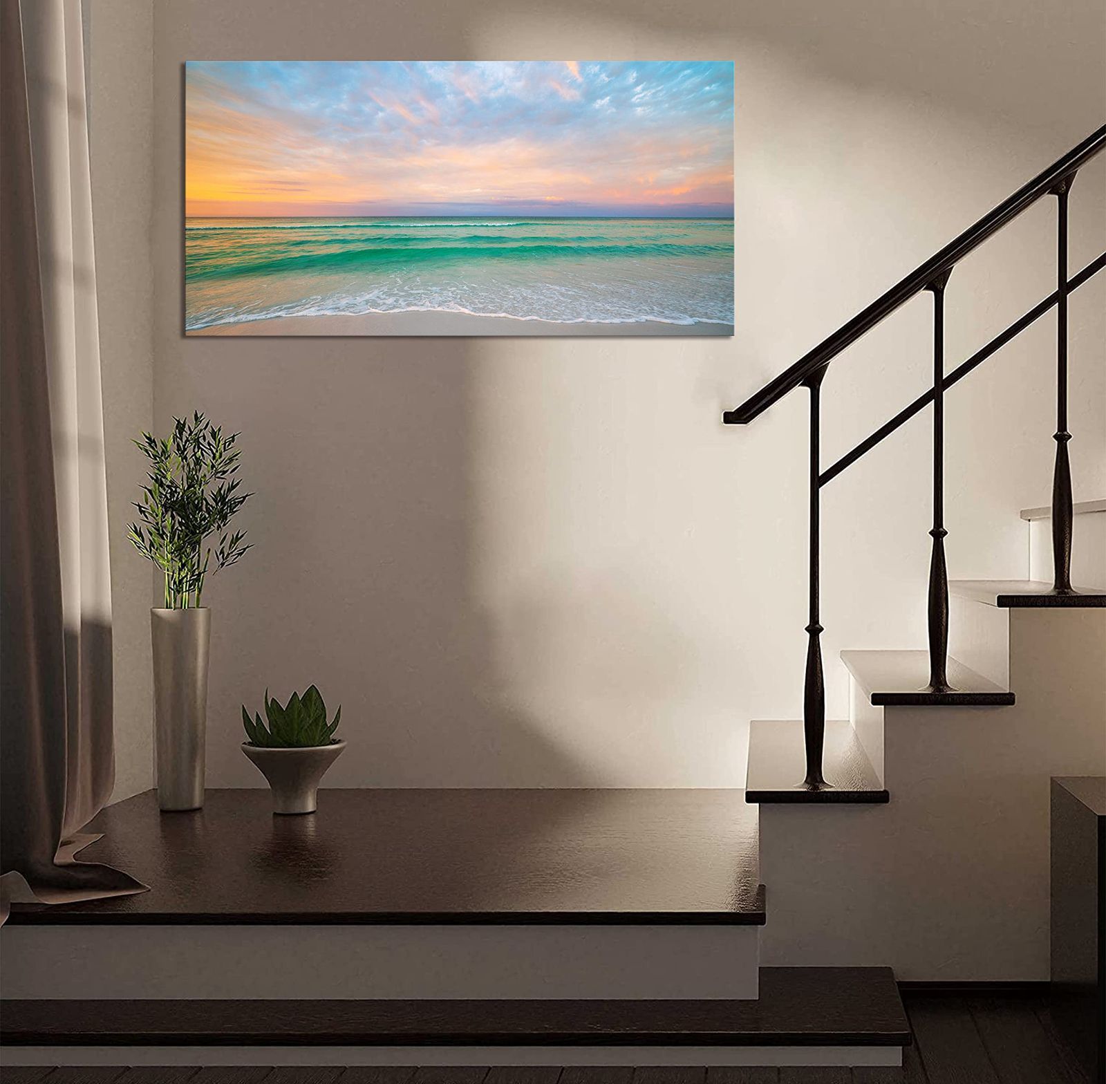 数量 海 アートパネル 絵画 写真 自然 夜明け 海 ポスター 壁掛け 絵 風景画 インテリア 飾り絵 壁掛け リビング 風水絵画 玄関 木枠付きの完成品 40x80cm NEXPOTALLINN_EU