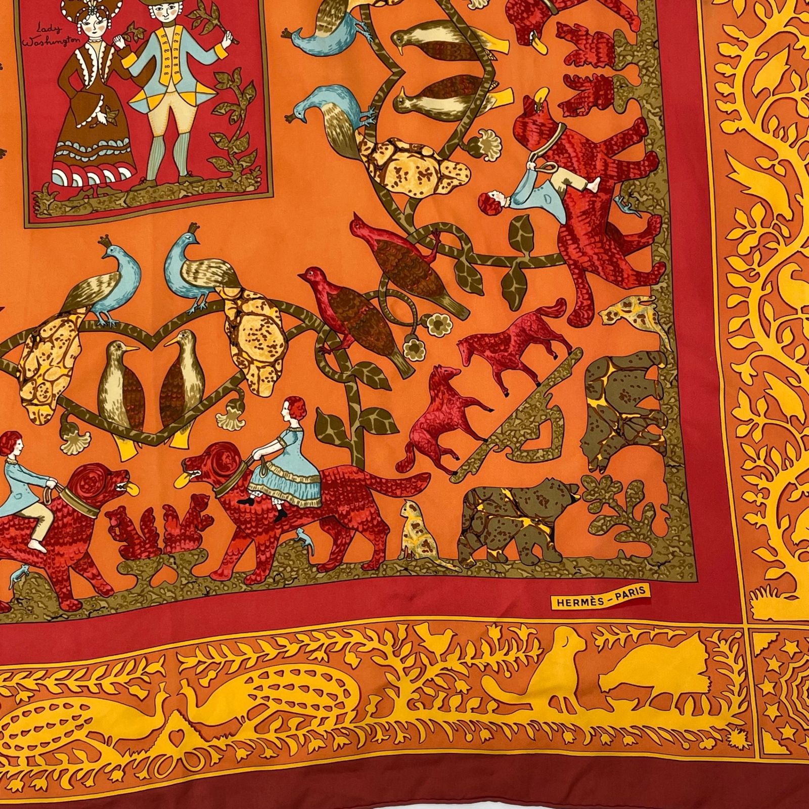 美品 HERMES エルメス カレ90 EARLY AMERICA 古き良きアメリカ 動物柄