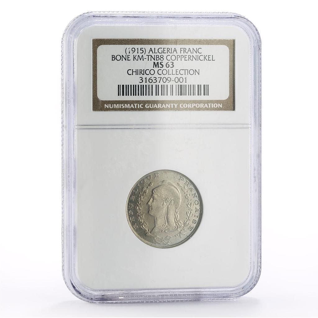 Algeria 1 franc Bone Chamber of Commerce Coat of Arms MS63 NGC CuNi coin 1915