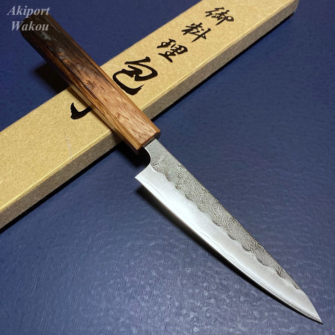 義弘作 ペティナイフ 果物ナイフ 135mm 銀三梨地 銀三鋼 樫漆柄 堺打刃物 山脇刃物製作所